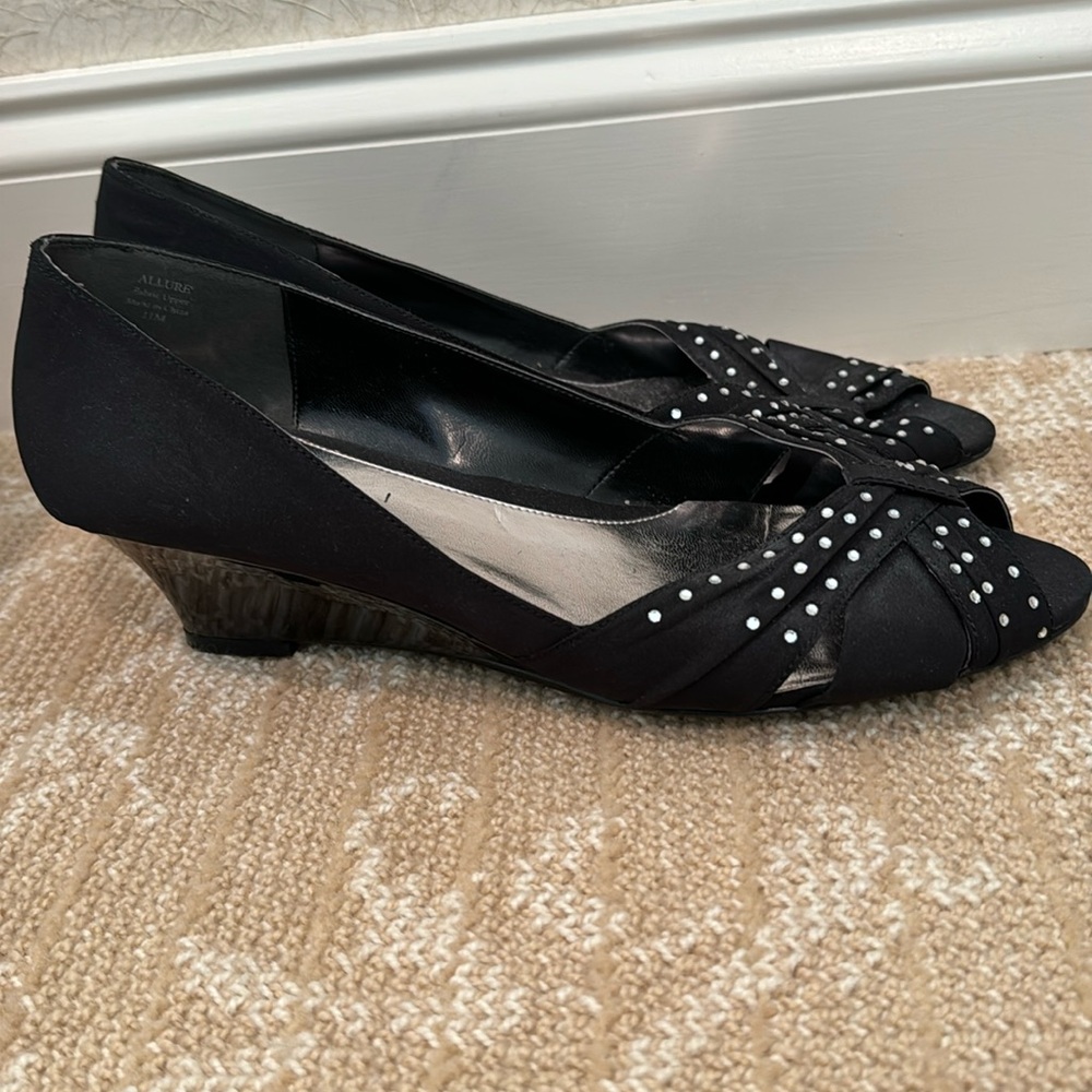 J.Renee Black Wedges with Rhinestone Accents